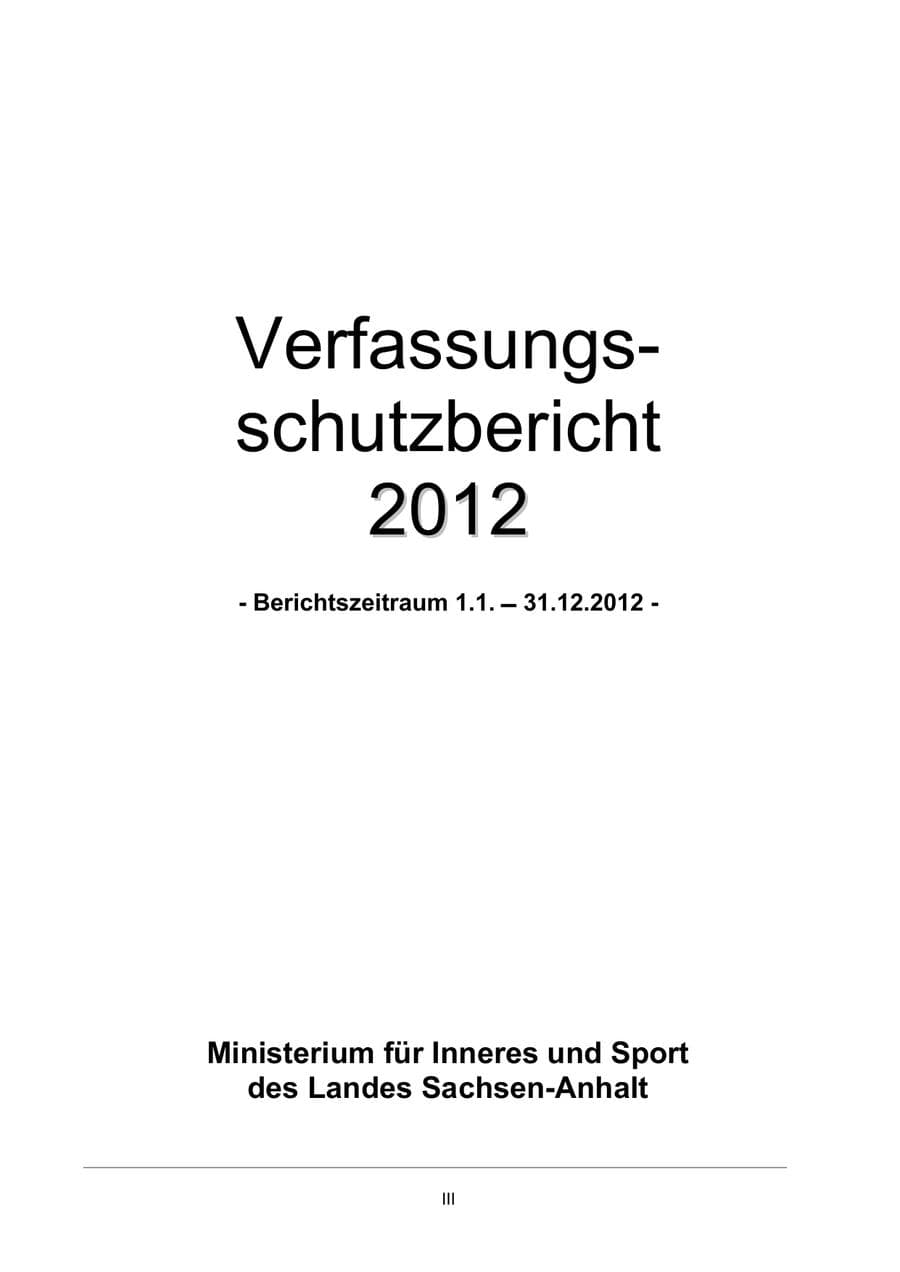 Seite 3 des Verfassungsschutzbericht 2012 Sachsen-Anhalt