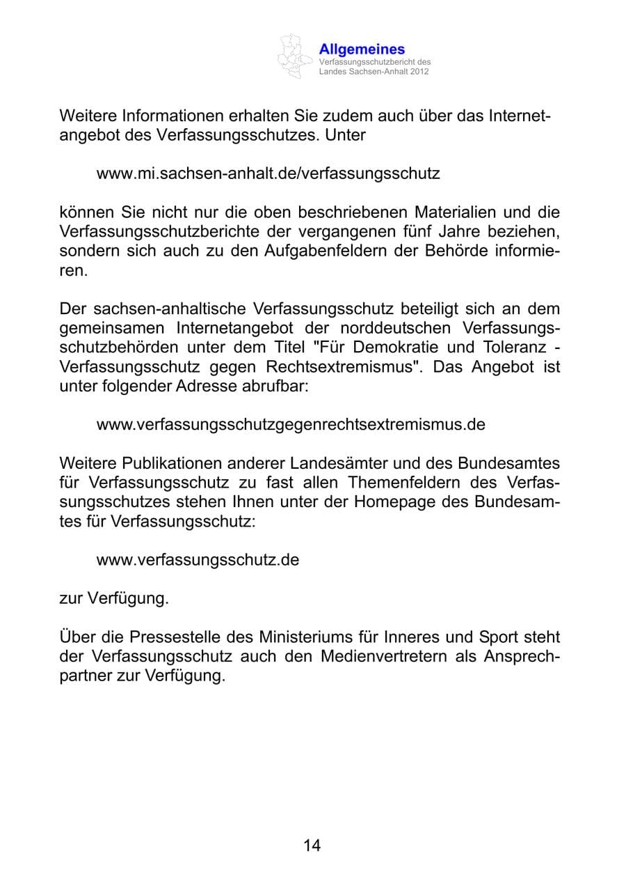 Seite 26 des Verfassungsschutzbericht 2012 Sachsen-Anhalt