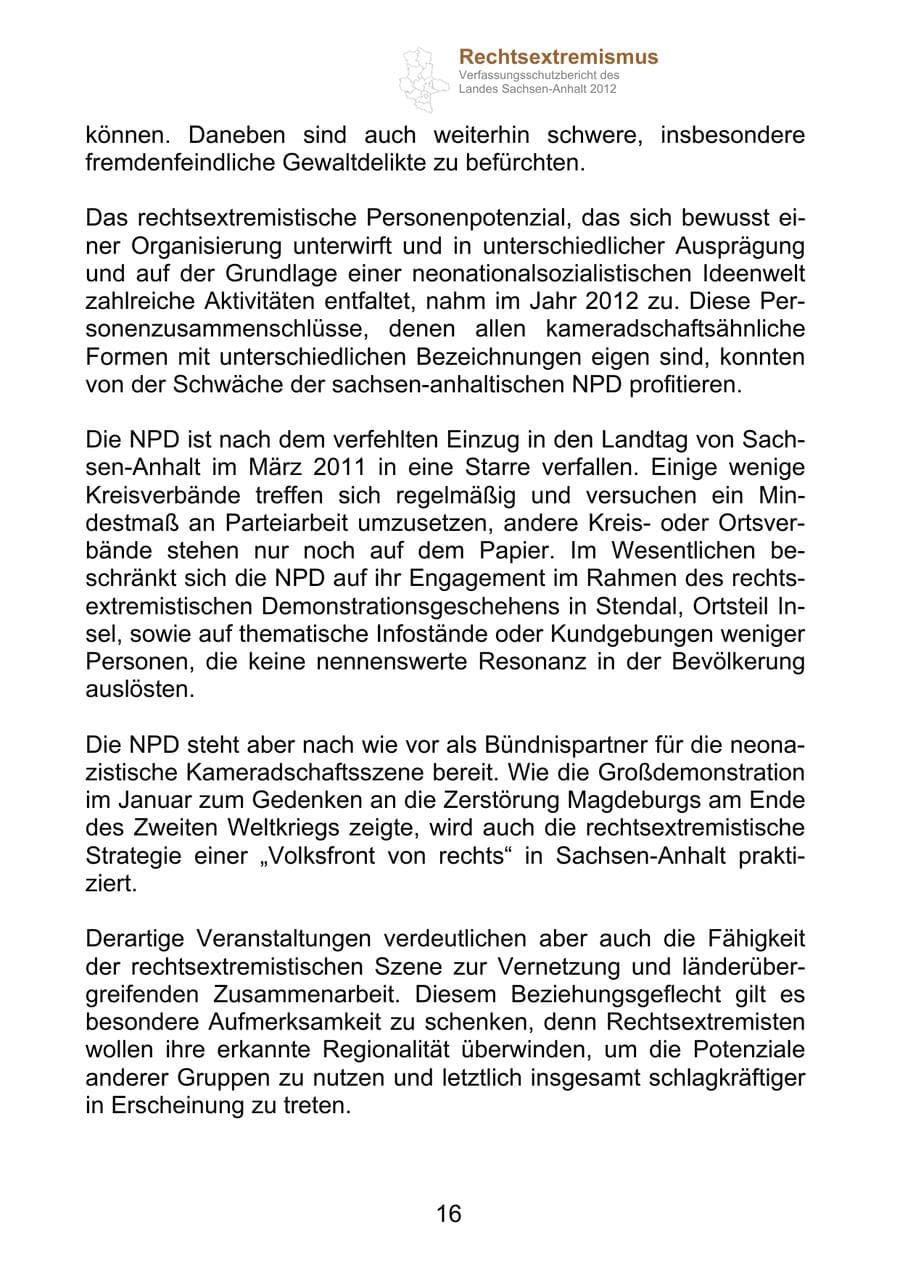 Seite 28 des Verfassungsschutzbericht 2012 Sachsen-Anhalt
