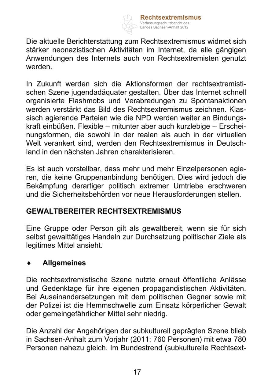 Seite 29 des Verfassungsschutzbericht 2012 Sachsen-Anhalt