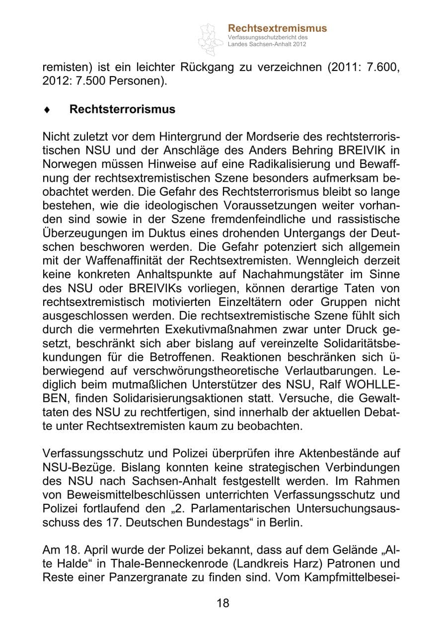 Seite 30 des Verfassungsschutzbericht 2012 Sachsen-Anhalt