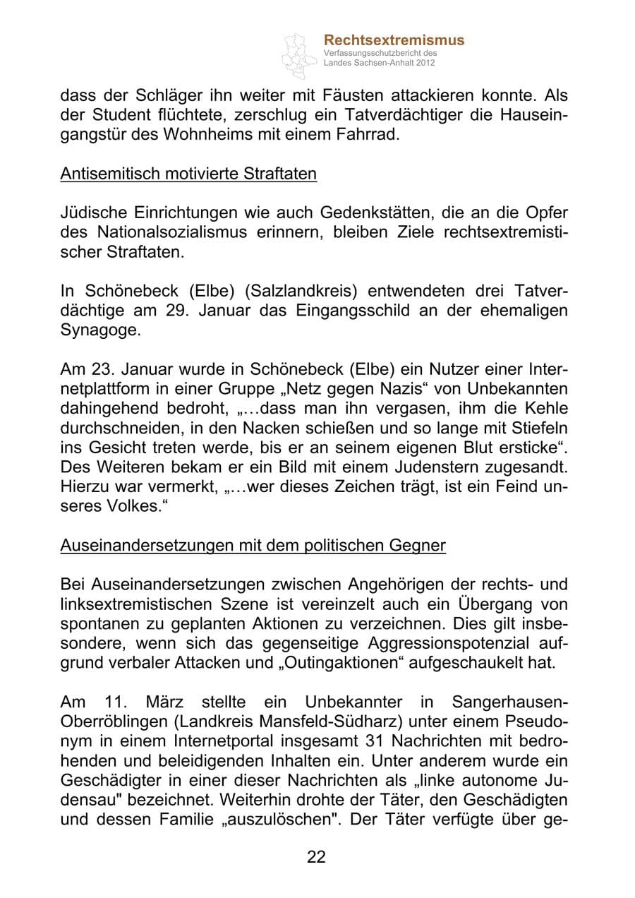 Seite 34 des Verfassungsschutzbericht 2012 Sachsen-Anhalt