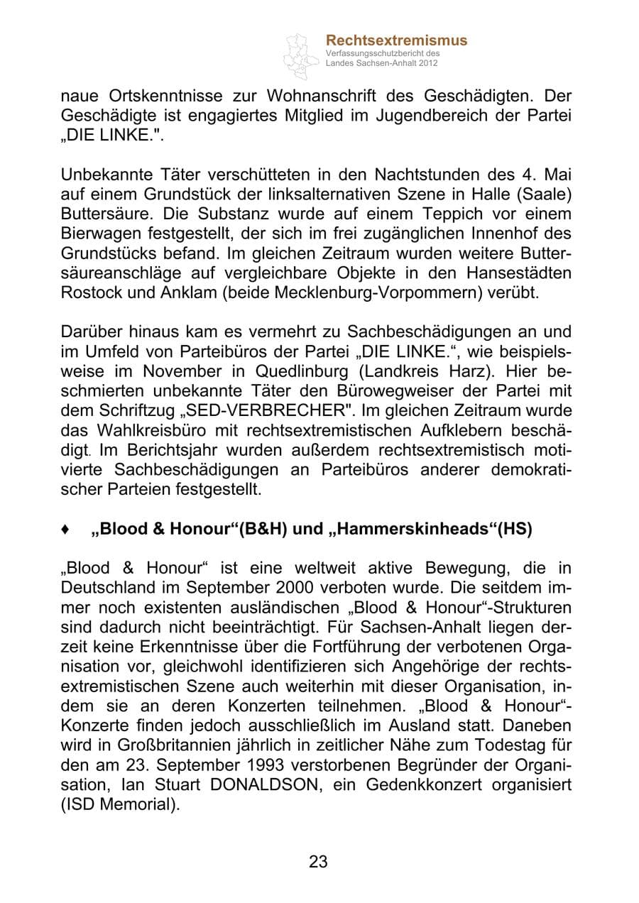 Seite 35 des Verfassungsschutzbericht 2012 Sachsen-Anhalt