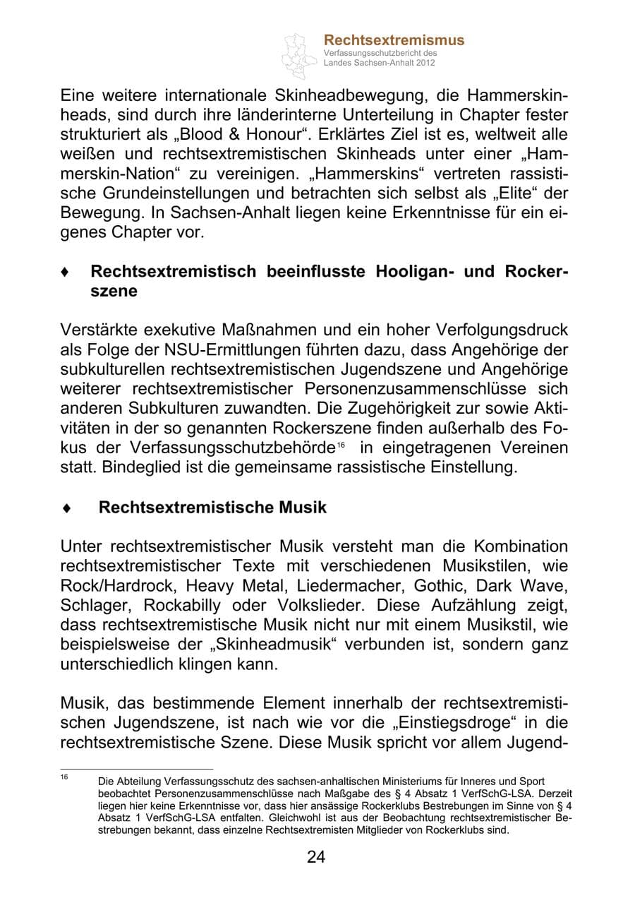 Seite 36 des Verfassungsschutzbericht 2012 Sachsen-Anhalt