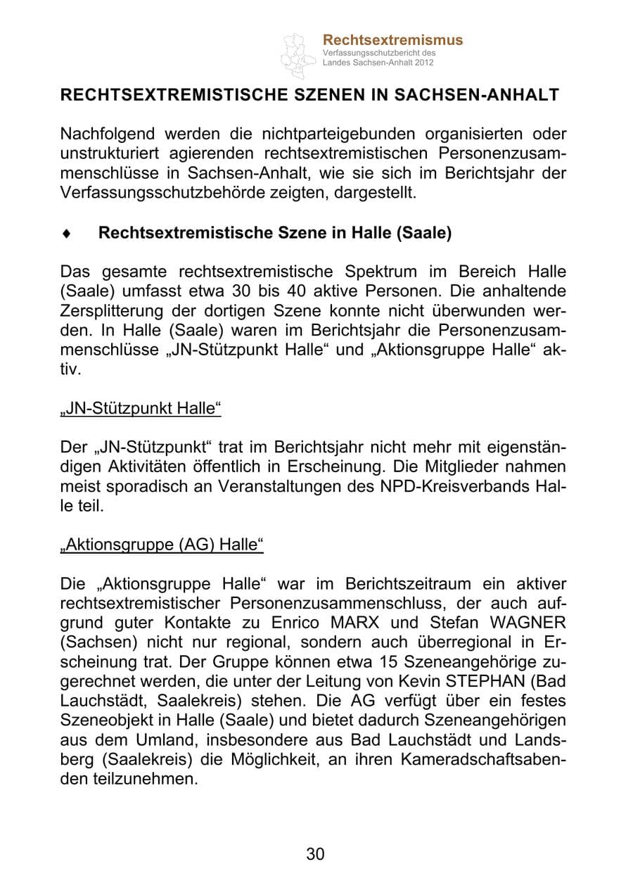 Seite 42 des Verfassungsschutzbericht 2012 Sachsen-Anhalt