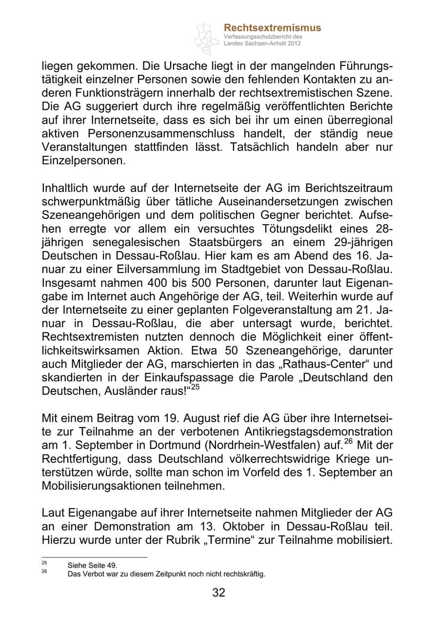 Seite 44 des Verfassungsschutzbericht 2012 Sachsen-Anhalt