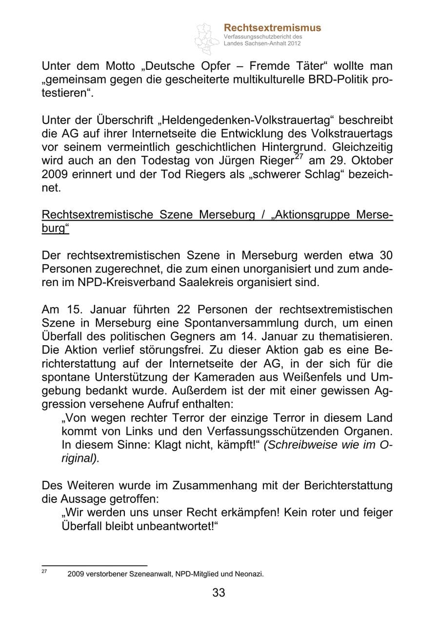 Seite 45 des Verfassungsschutzbericht 2012 Sachsen-Anhalt