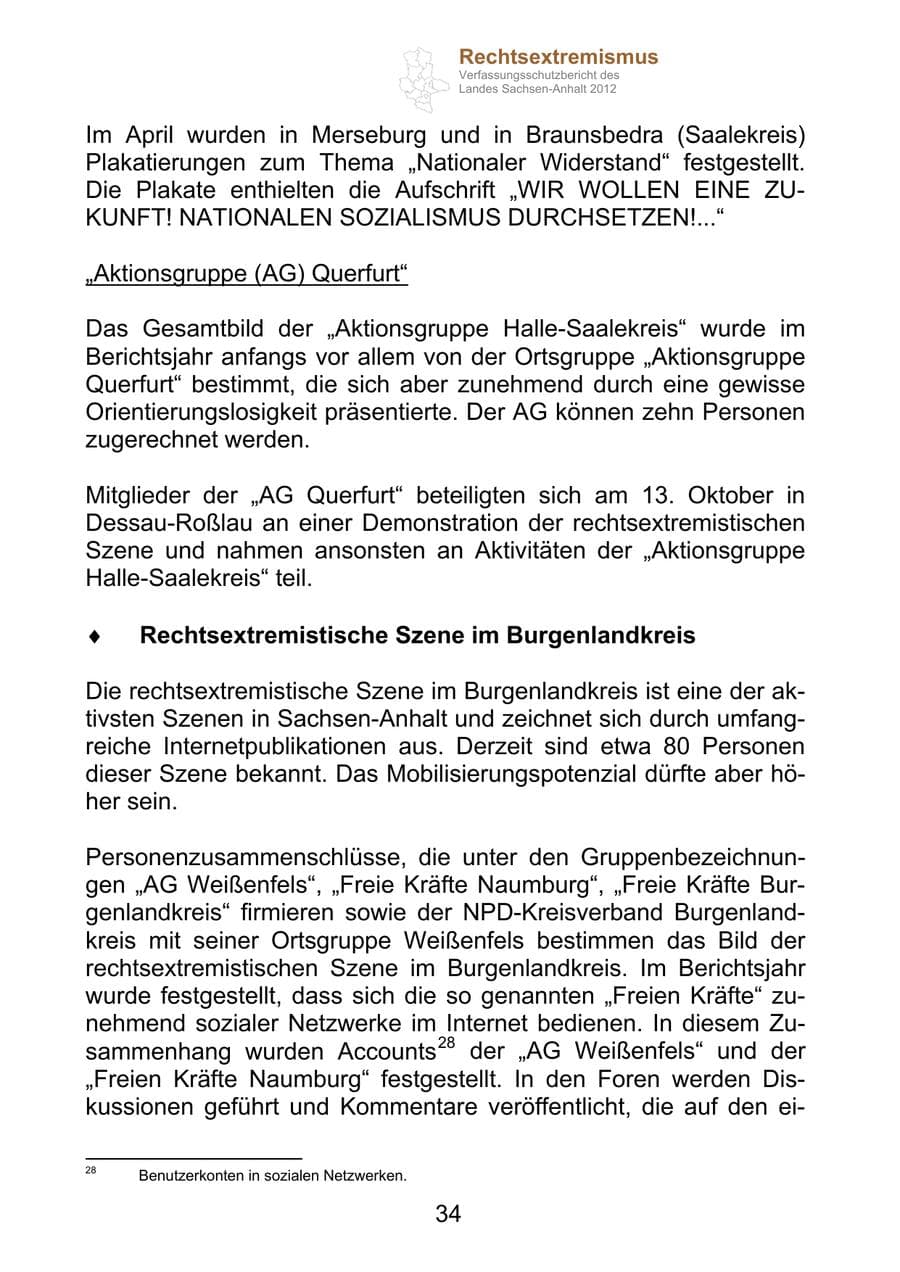Seite 46 des Verfassungsschutzbericht 2012 Sachsen-Anhalt