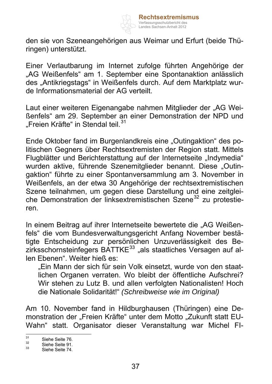 Seite 49 des Verfassungsschutzbericht 2012 Sachsen-Anhalt