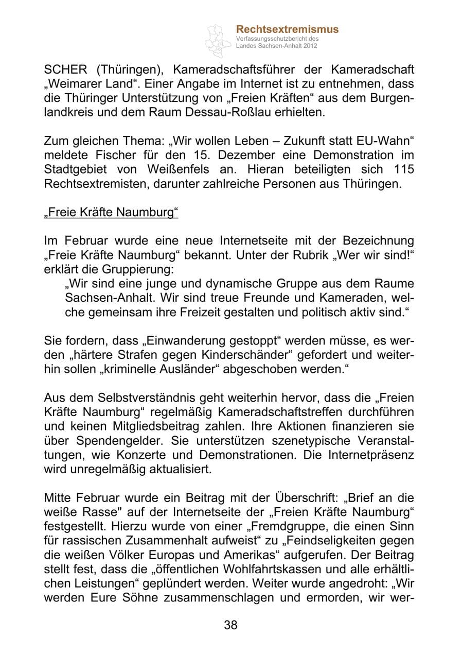 Seite 50 des Verfassungsschutzbericht 2012 Sachsen-Anhalt