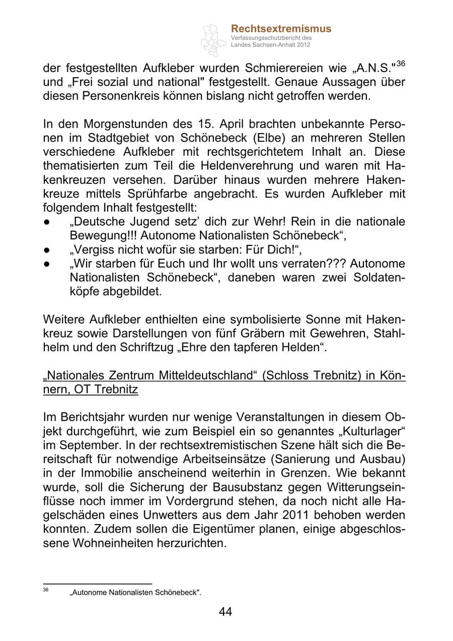 Seite 56 des Verfassungsschutzbericht 2012 Sachsen-Anhalt
