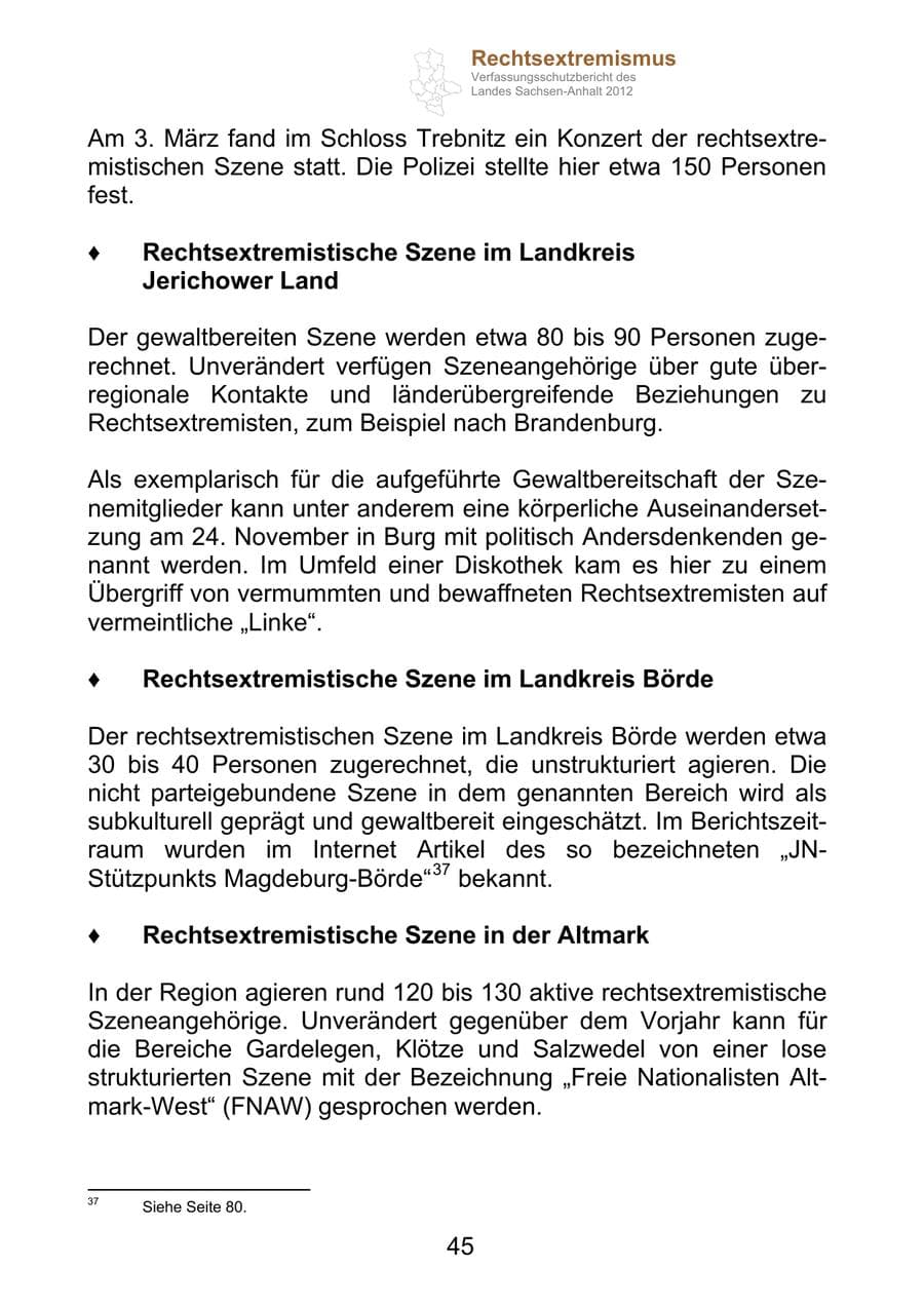 Seite 57 des Verfassungsschutzbericht 2012 Sachsen-Anhalt