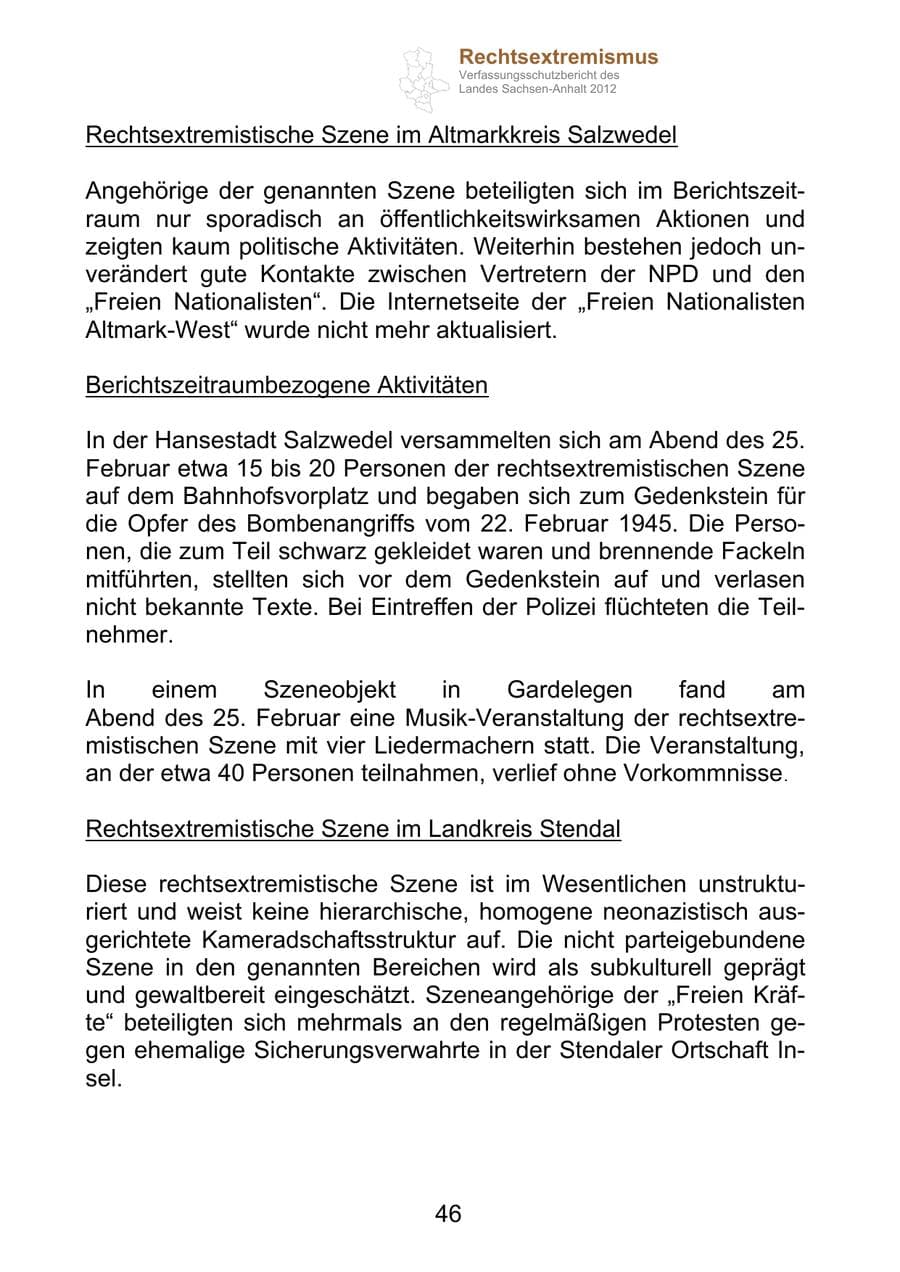 Seite 58 des Verfassungsschutzbericht 2012 Sachsen-Anhalt