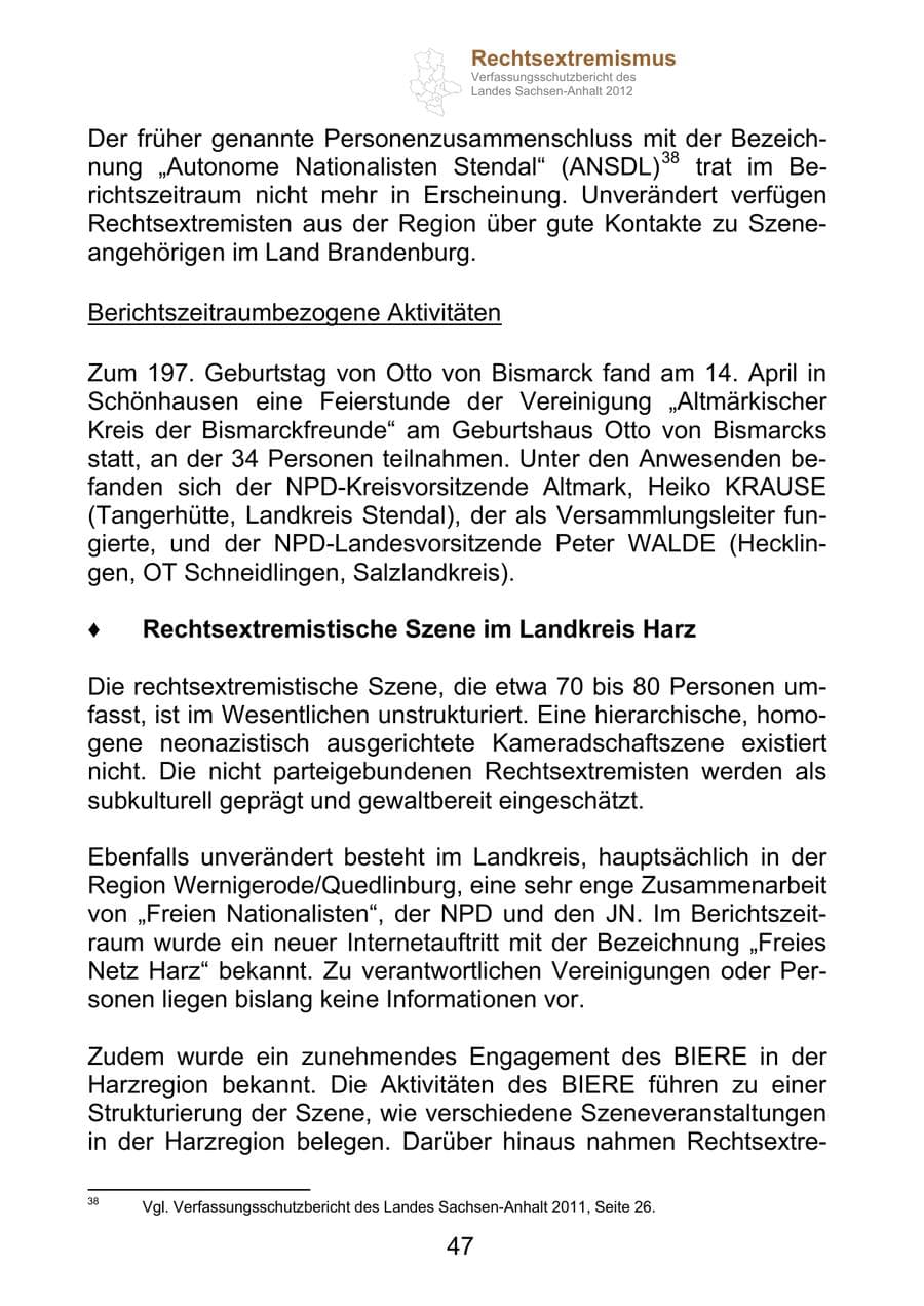 Seite 59 des Verfassungsschutzbericht 2012 Sachsen-Anhalt