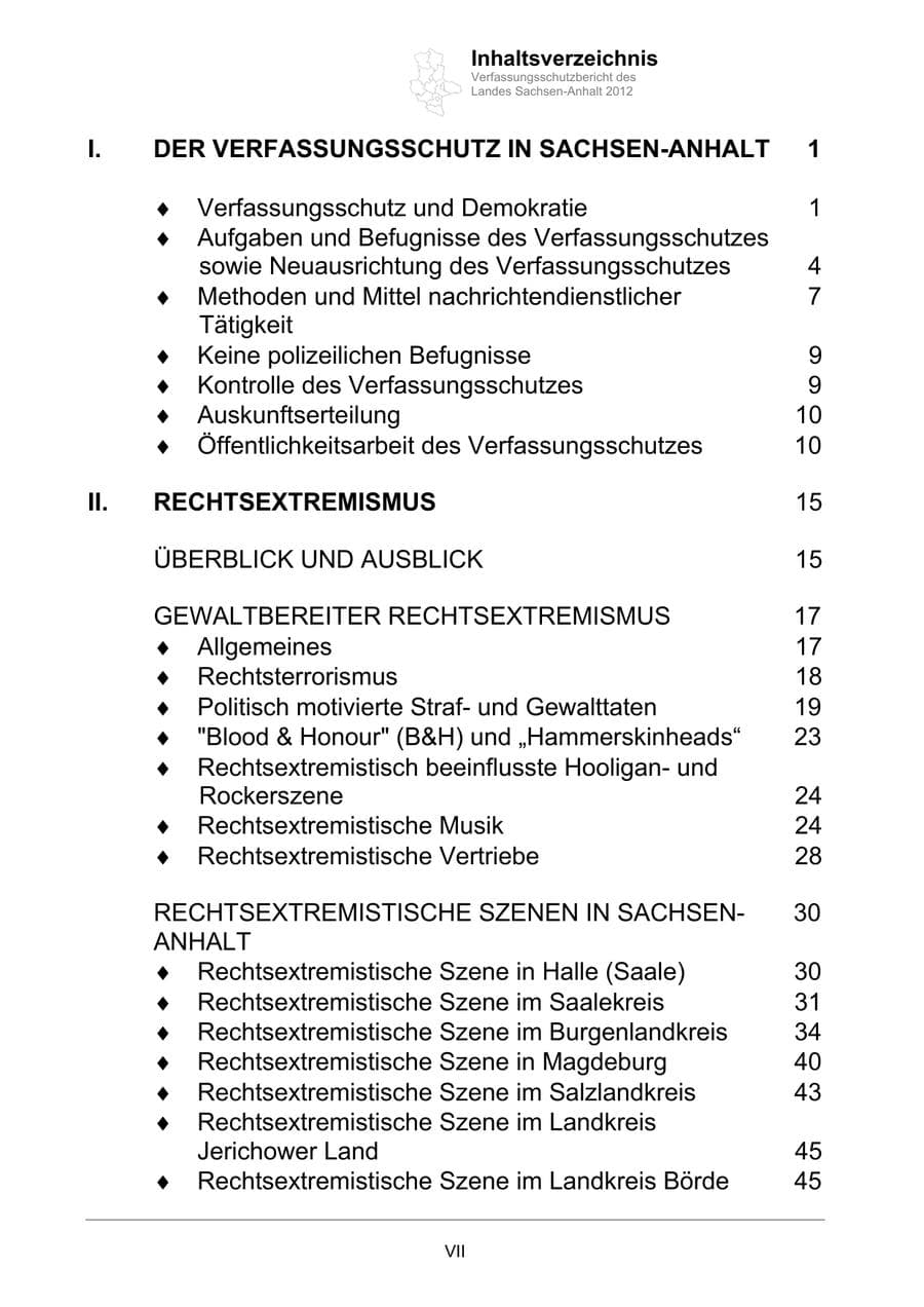 Seite 7 des Verfassungsschutzbericht 2012 Sachsen-Anhalt