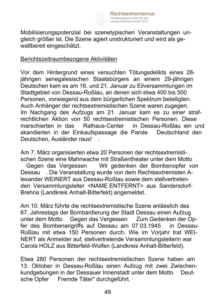Seite 61 des Verfassungsschutzbericht 2012 Sachsen-Anhalt