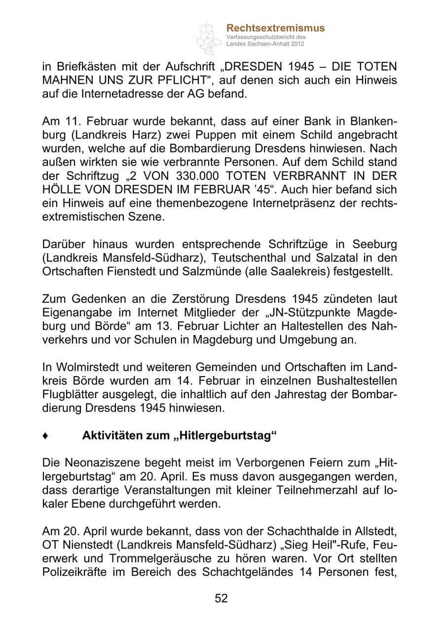 Seite 64 des Verfassungsschutzbericht 2012 Sachsen-Anhalt