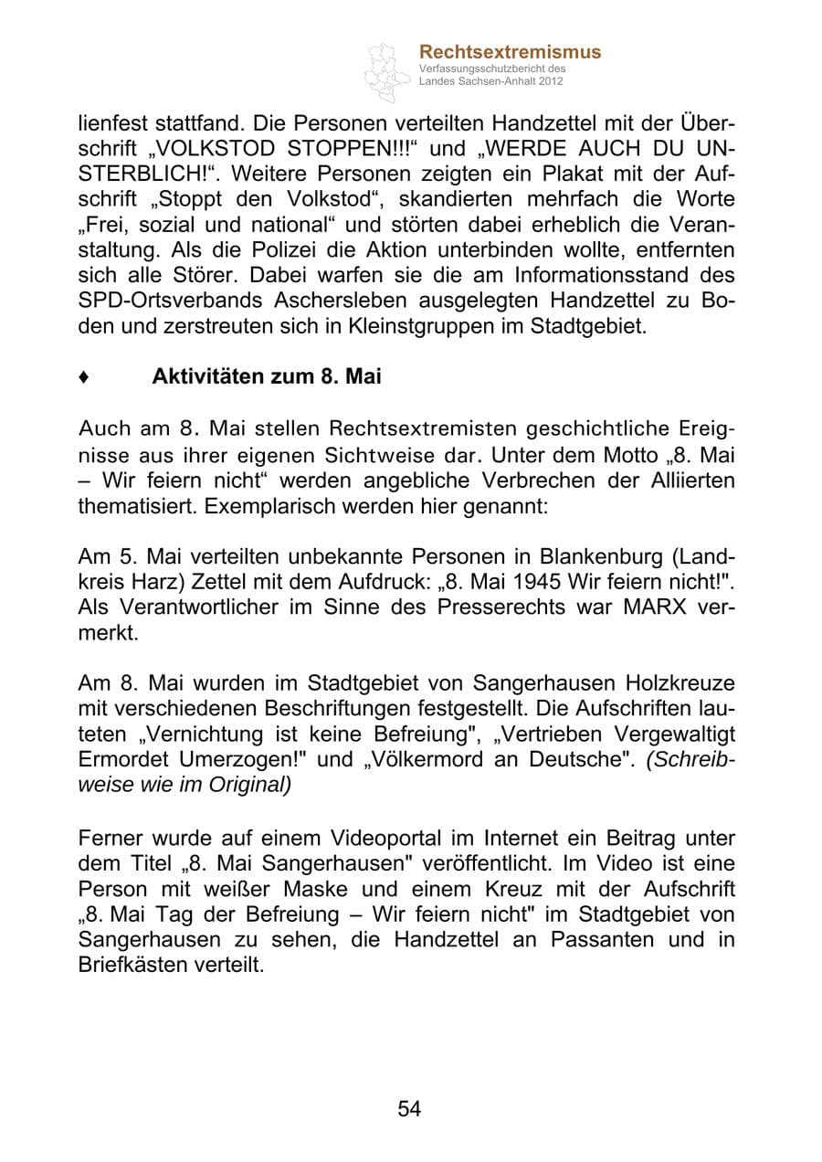 Seite 66 des Verfassungsschutzbericht 2012 Sachsen-Anhalt