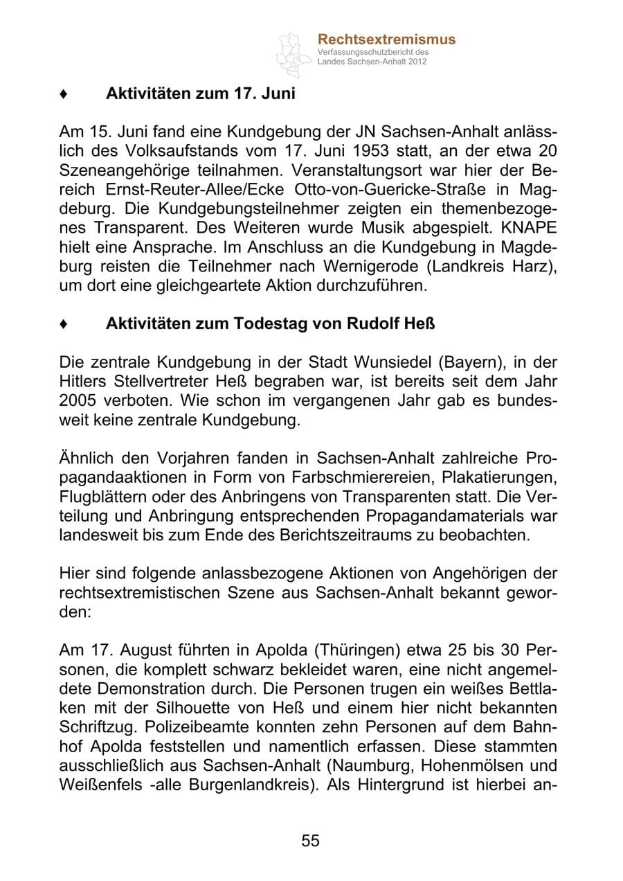 Seite 67 des Verfassungsschutzbericht 2012 Sachsen-Anhalt