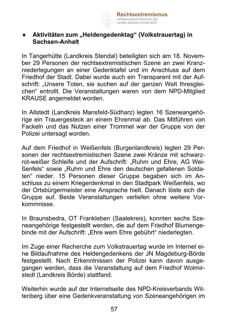 Seite 69 des Verfassungsschutzbericht 2012 Sachsen-Anhalt
