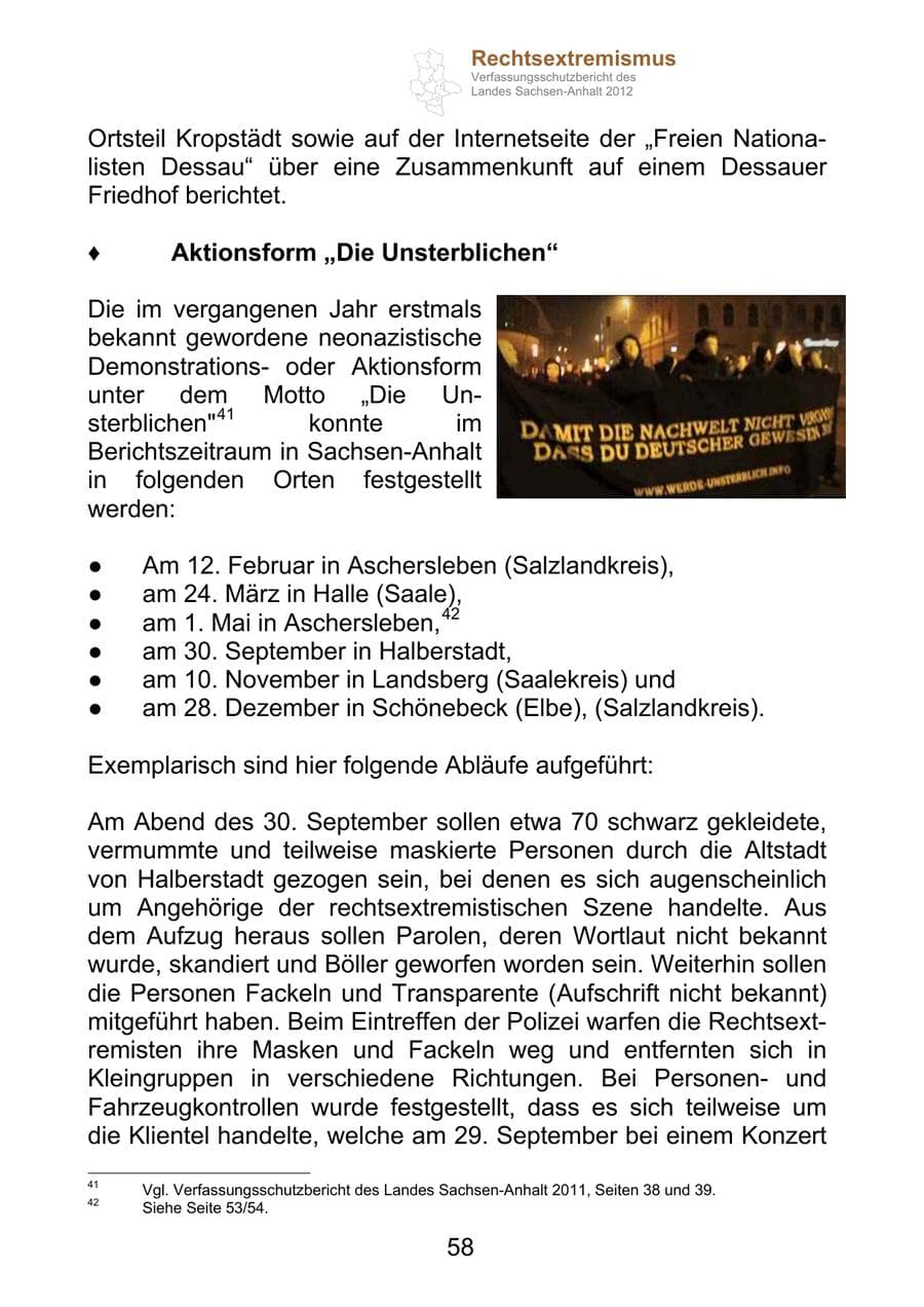 Seite 70 des Verfassungsschutzbericht 2012 Sachsen-Anhalt