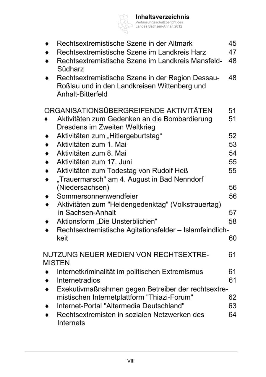 Seite 8 des Verfassungsschutzbericht 2012 Sachsen-Anhalt