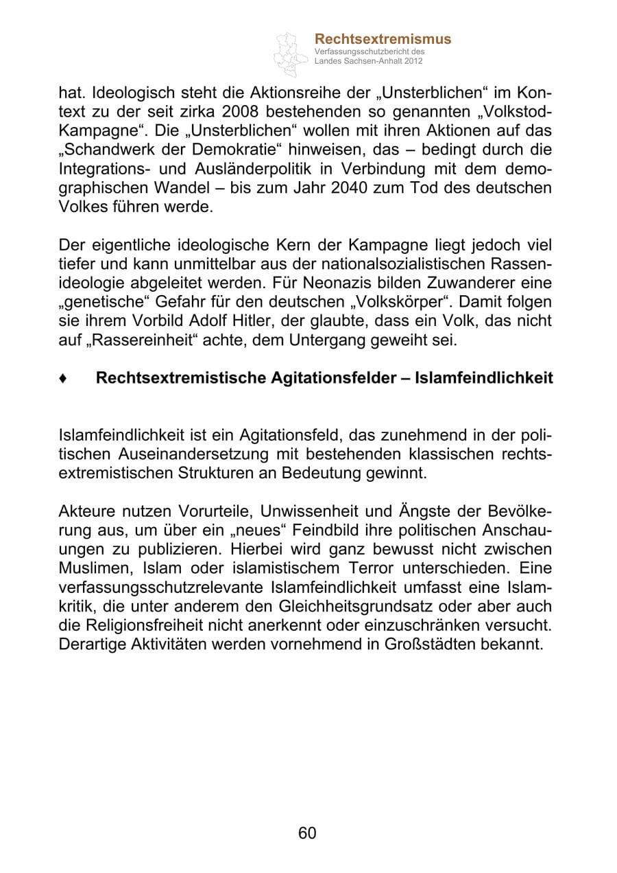 Seite 72 des Verfassungsschutzbericht 2012 Sachsen-Anhalt