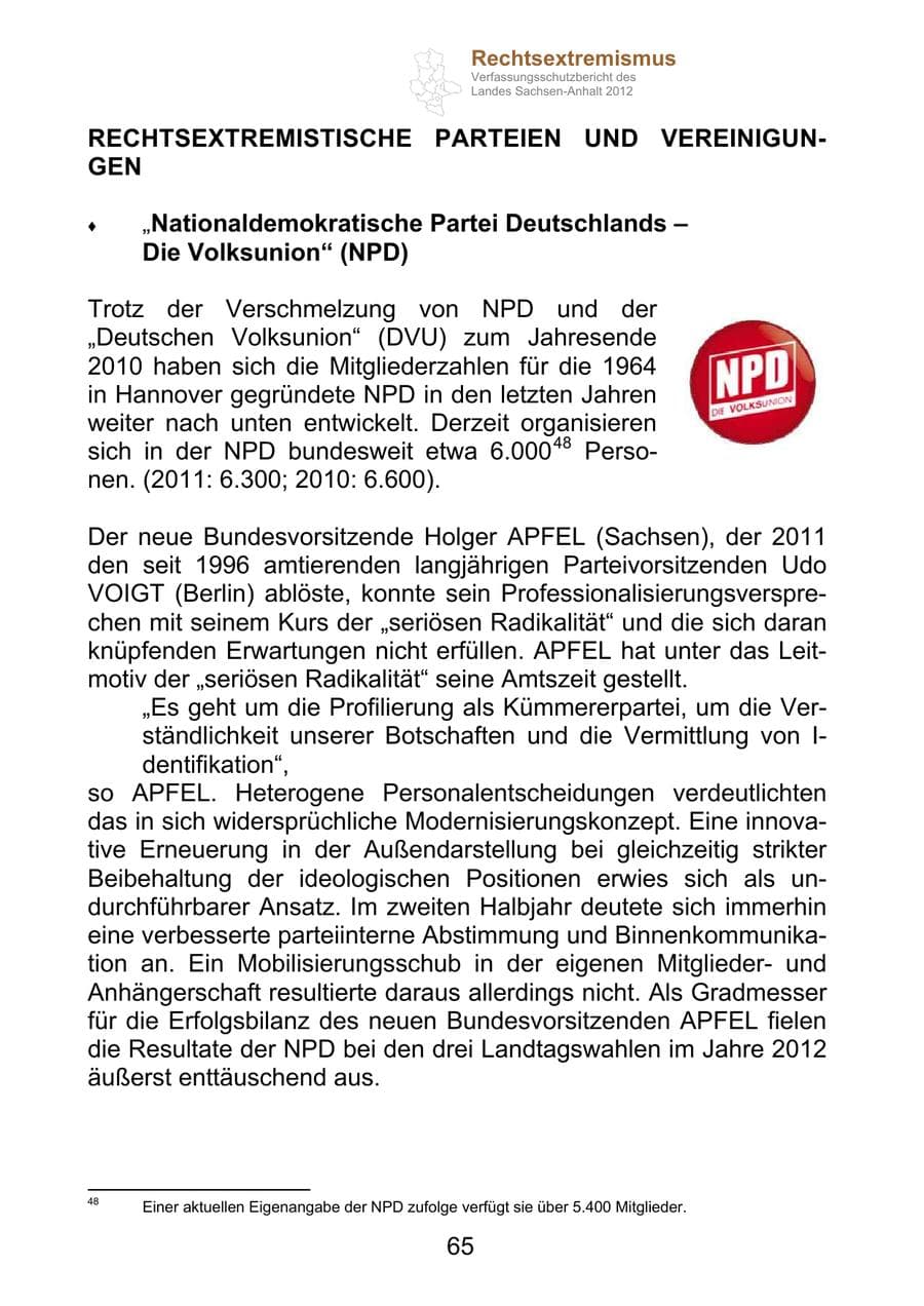 Seite 77 des Verfassungsschutzbericht 2012 Sachsen-Anhalt