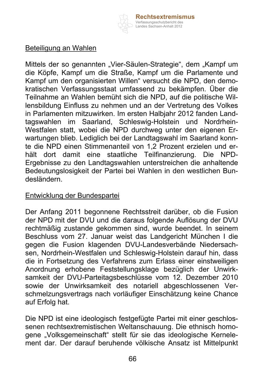 Seite 78 des Verfassungsschutzbericht 2012 Sachsen-Anhalt