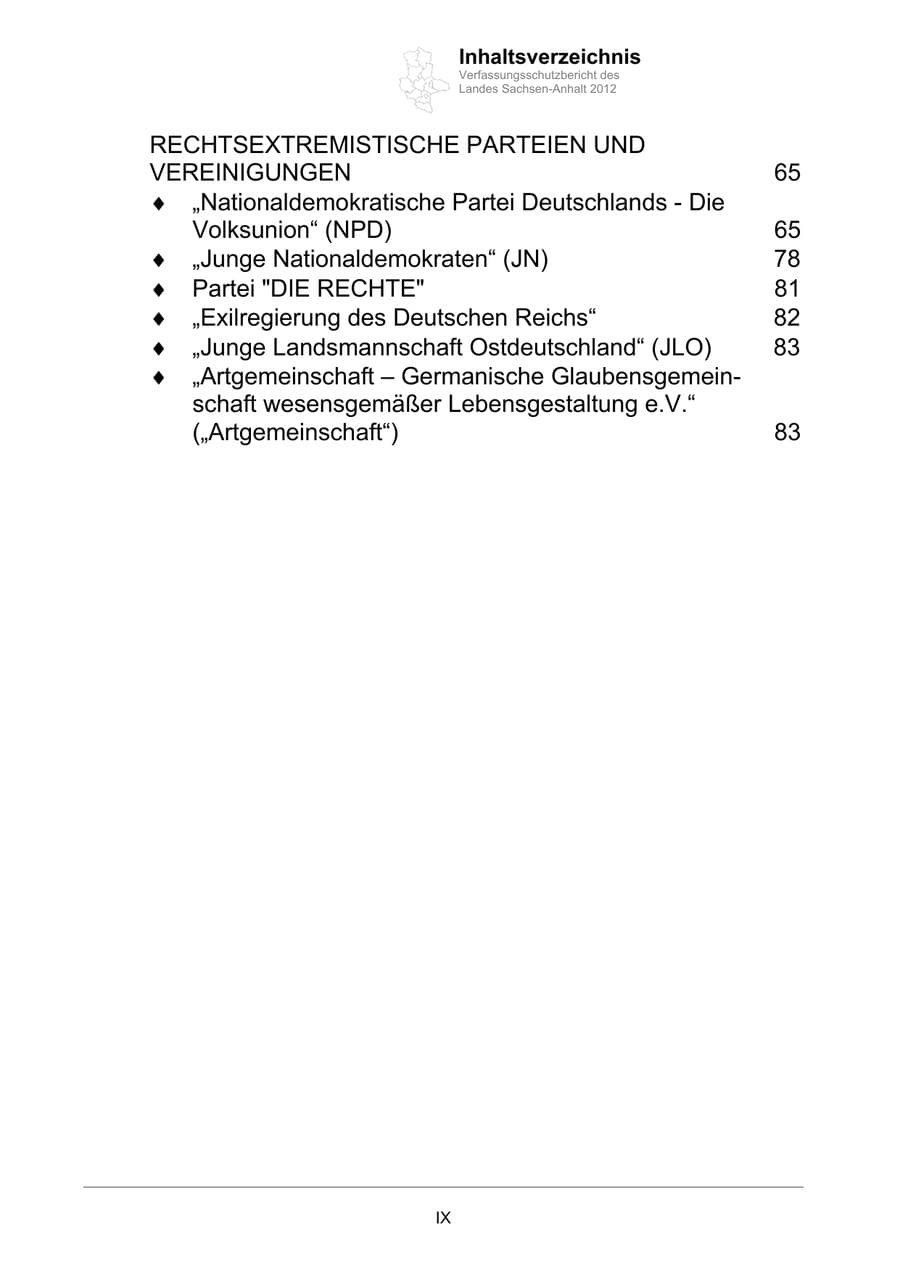 Seite 9 des Verfassungsschutzbericht 2012 Sachsen-Anhalt