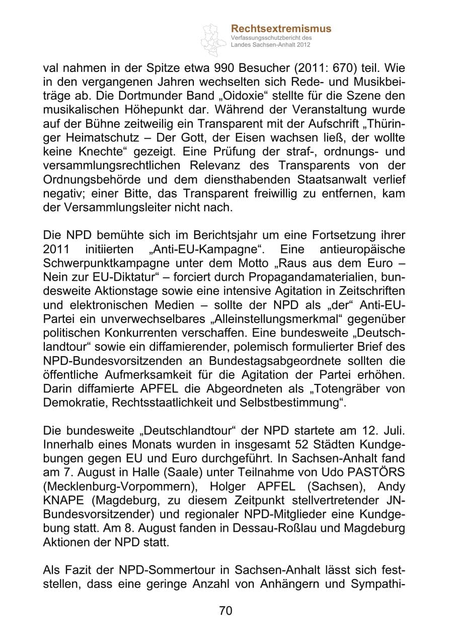 Seite 82 des Verfassungsschutzbericht 2012 Sachsen-Anhalt