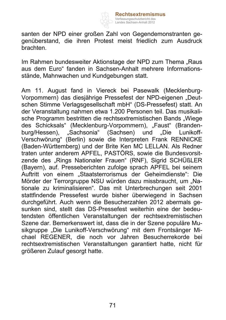 Seite 83 des Verfassungsschutzbericht 2012 Sachsen-Anhalt