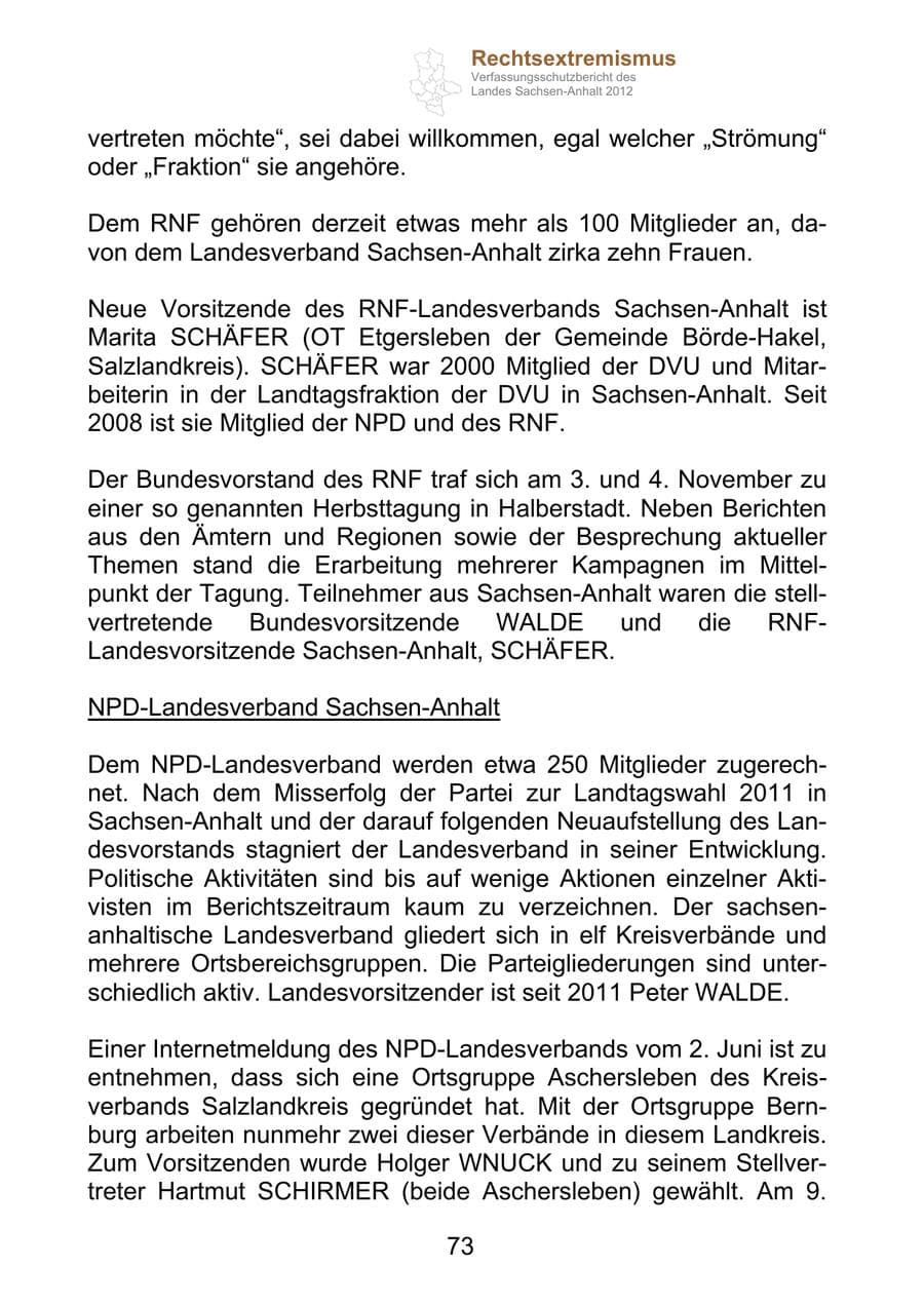 Seite 85 des Verfassungsschutzbericht 2012 Sachsen-Anhalt