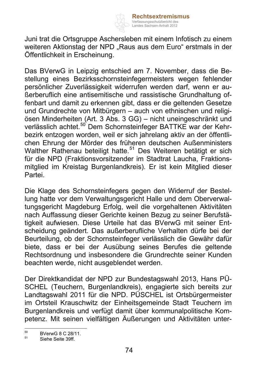 Seite 86 des Verfassungsschutzbericht 2012 Sachsen-Anhalt