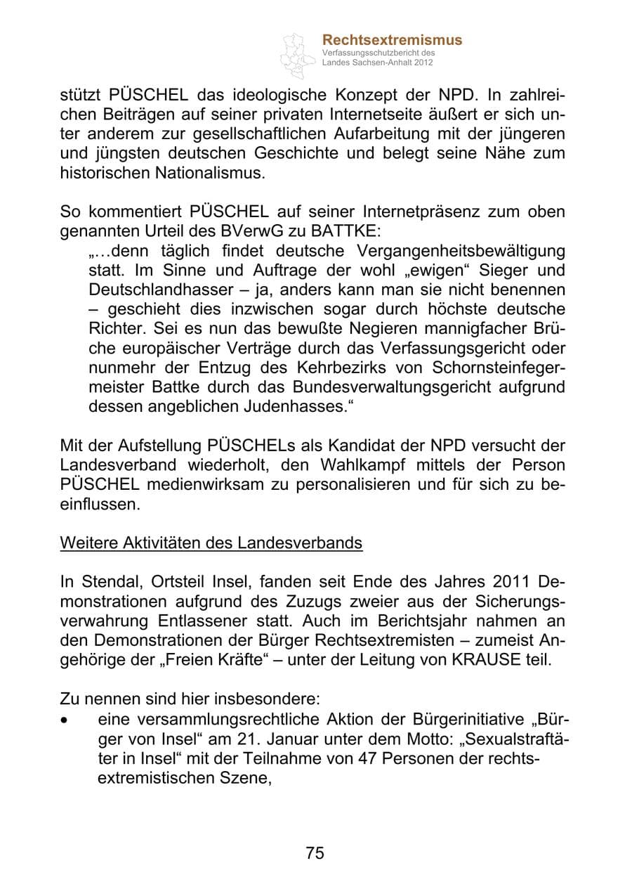 Seite 87 des Verfassungsschutzbericht 2012 Sachsen-Anhalt