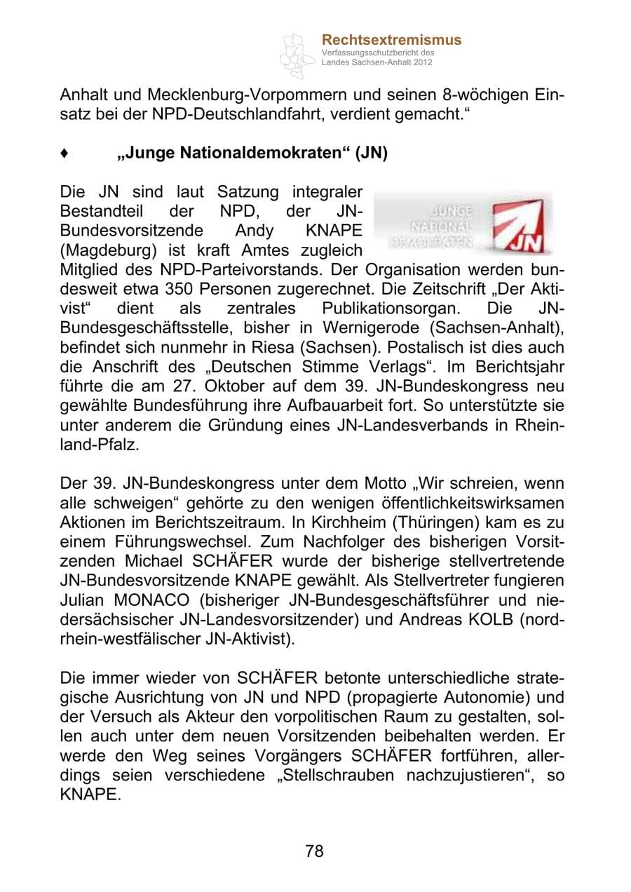Seite 90 des Verfassungsschutzbericht 2012 Sachsen-Anhalt