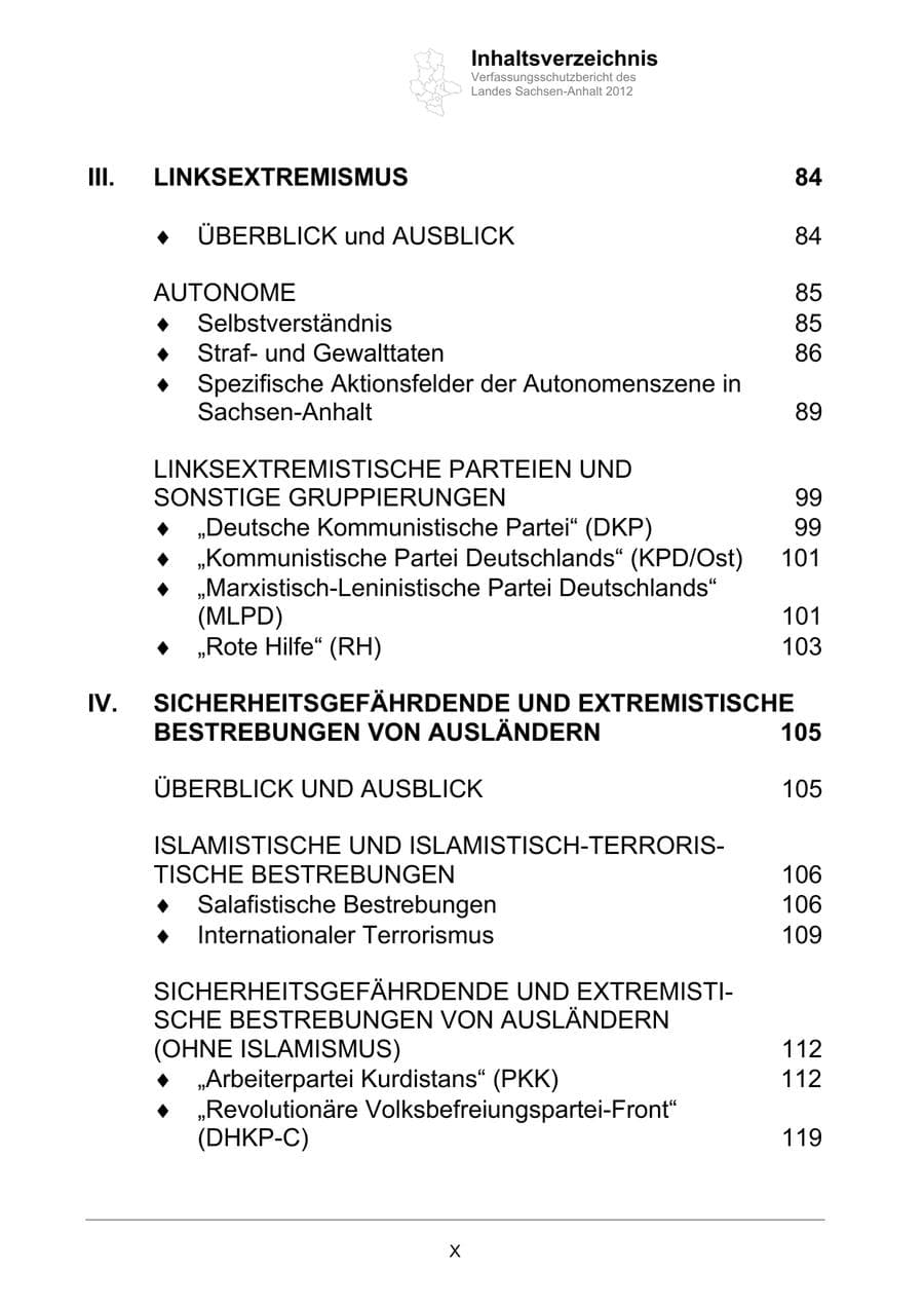 Seite 10 des Verfassungsschutzbericht 2012 Sachsen-Anhalt