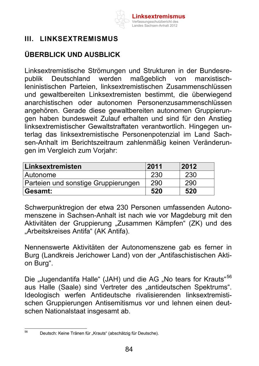 Seite 96 des Verfassungsschutzbericht 2012 Sachsen-Anhalt