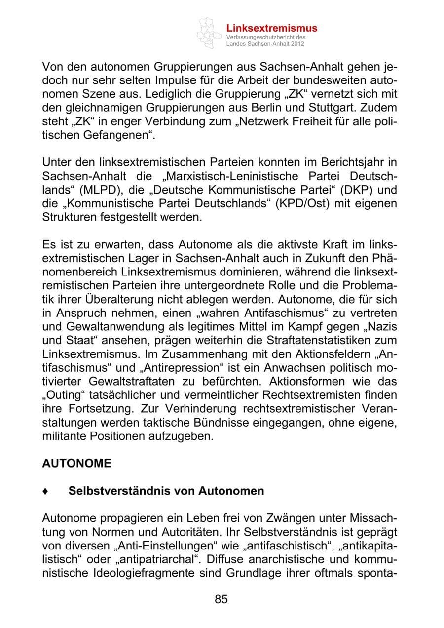 Seite 97 des Verfassungsschutzbericht 2012 Sachsen-Anhalt