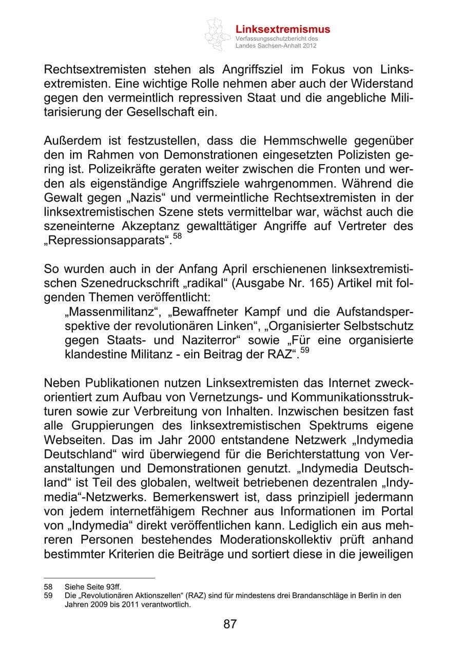 Seite 99 des Verfassungsschutzbericht 2012 Sachsen-Anhalt