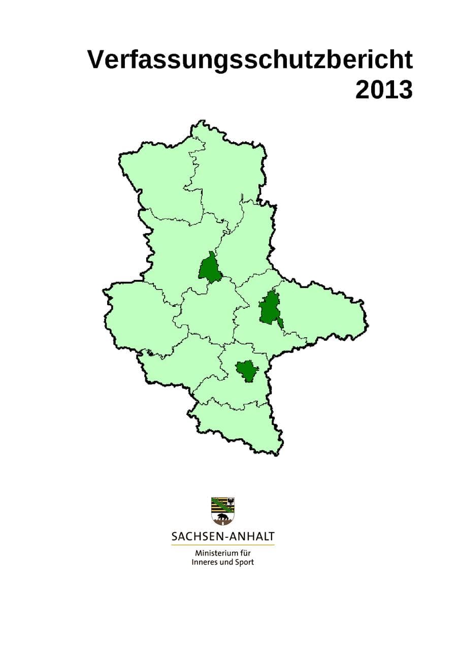 Seite 1 des Verfassungsschutzbericht 2013 Sachsen-Anhalt