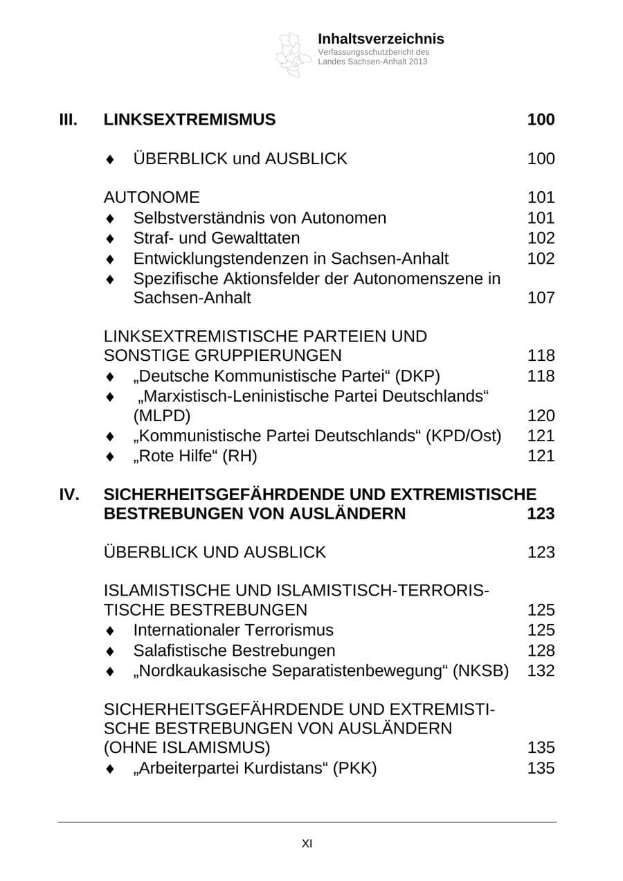 Seite 11 des Verfassungsschutzbericht 2013 Sachsen-Anhalt