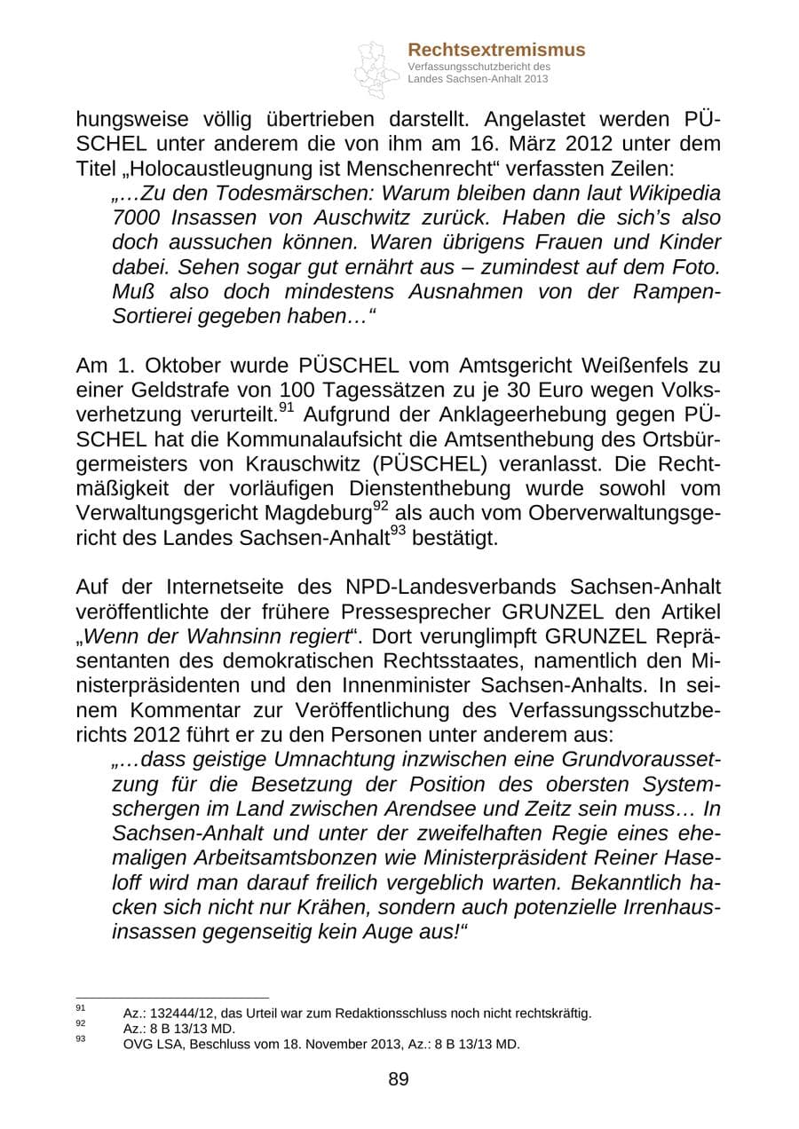 Seite 102 des Verfassungsschutzbericht 2013 Sachsen-Anhalt