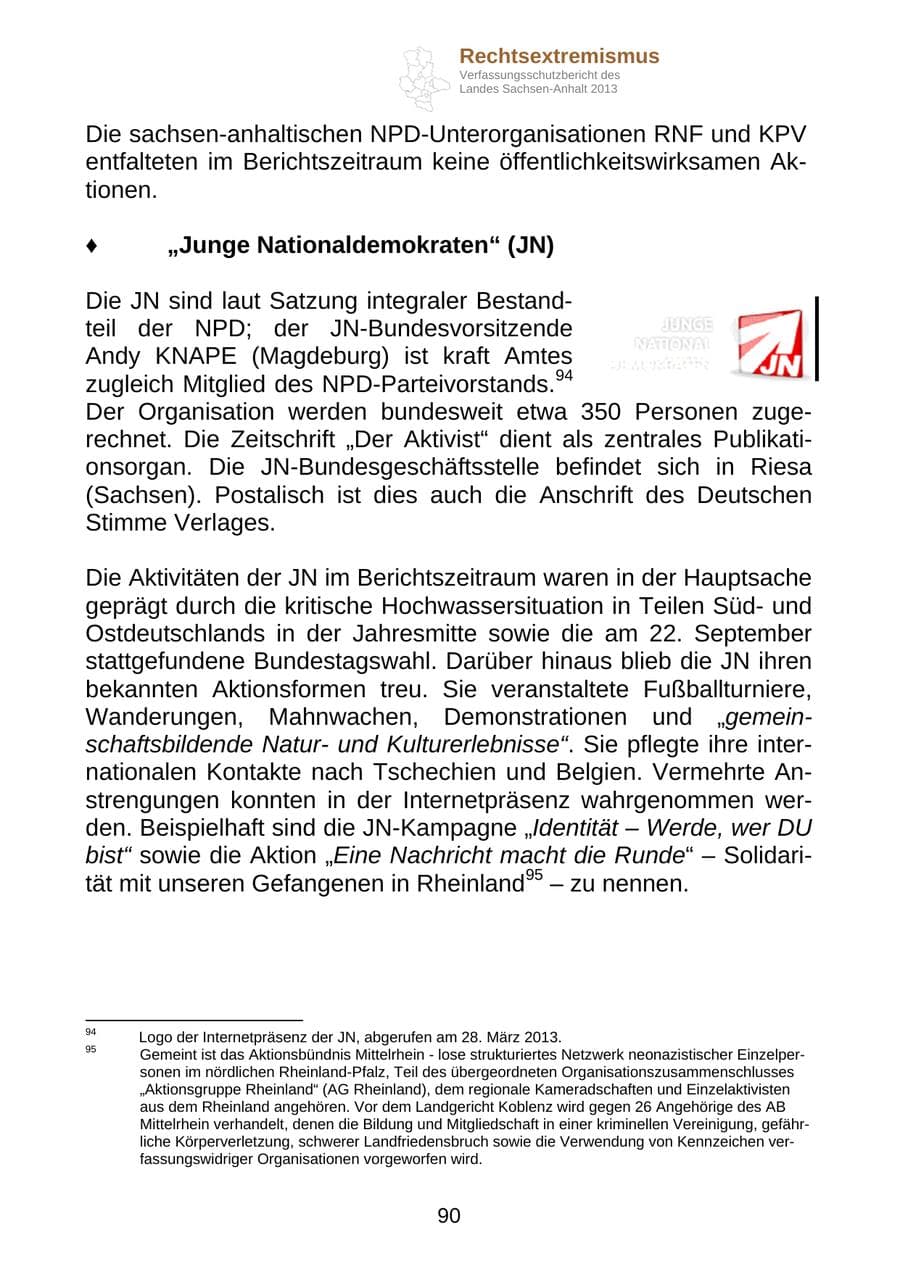 Seite 103 des Verfassungsschutzbericht 2013 Sachsen-Anhalt