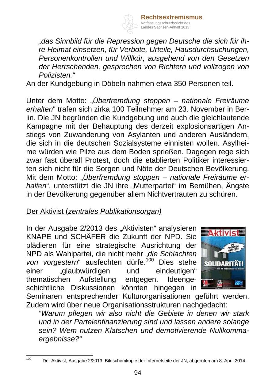Seite 107 des Verfassungsschutzbericht 2013 Sachsen-Anhalt