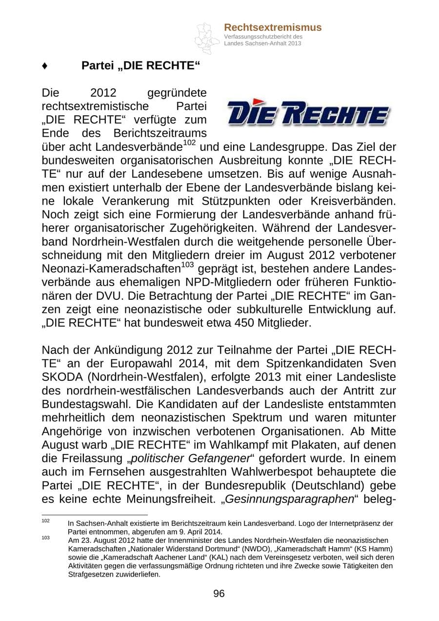 Seite 109 des Verfassungsschutzbericht 2013 Sachsen-Anhalt