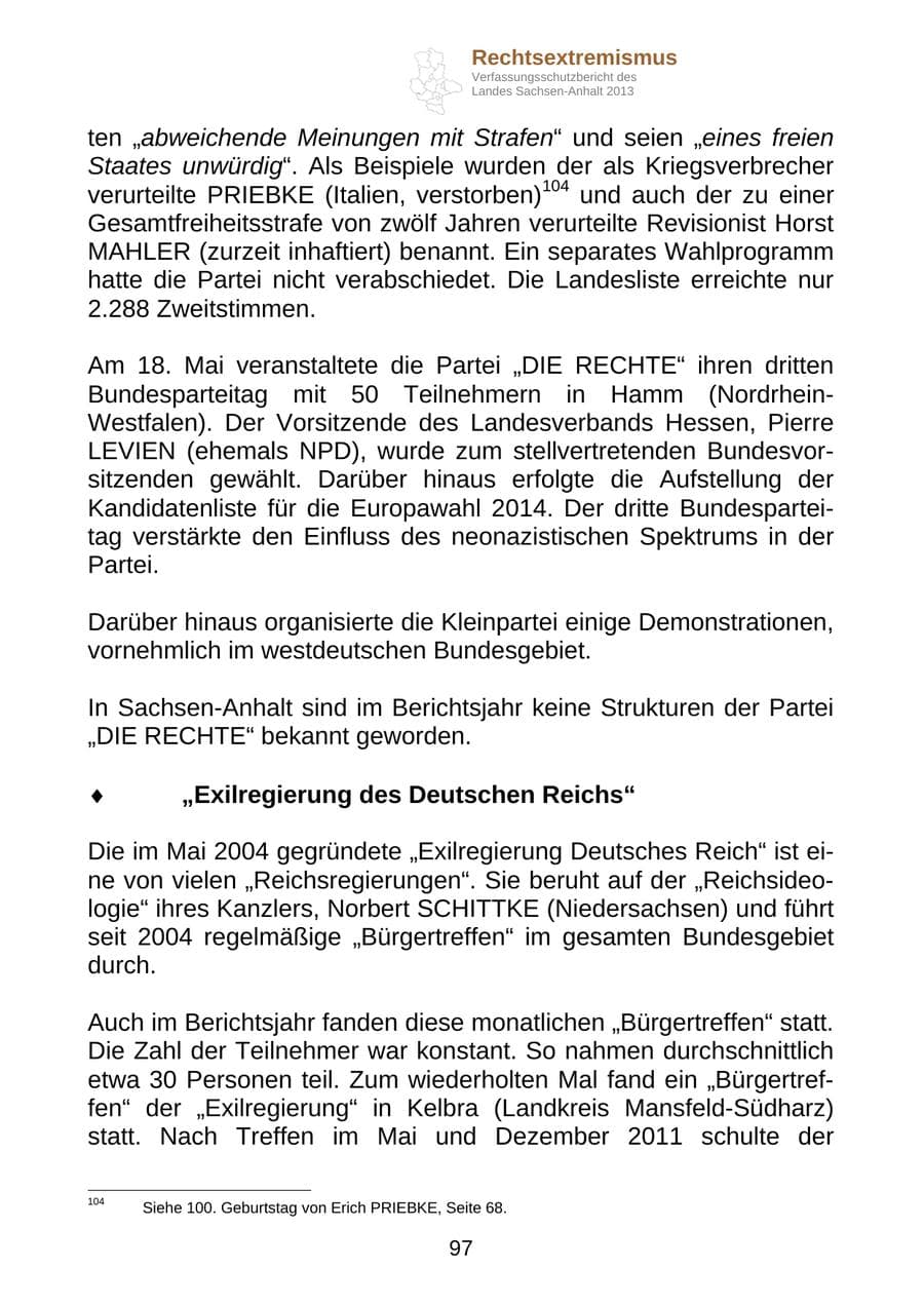 Seite 110 des Verfassungsschutzbericht 2013 Sachsen-Anhalt