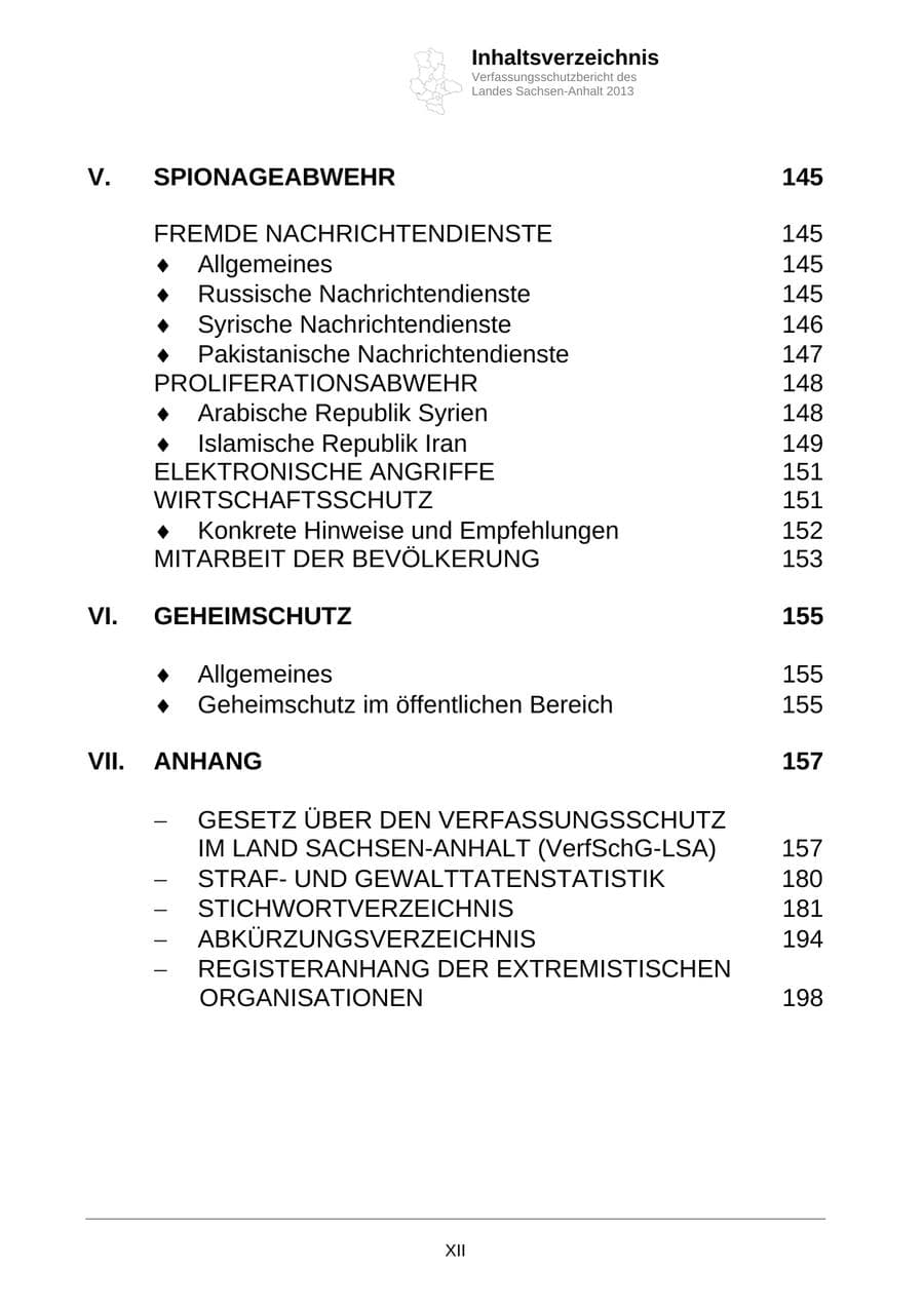 Seite 12 des Verfassungsschutzbericht 2013 Sachsen-Anhalt