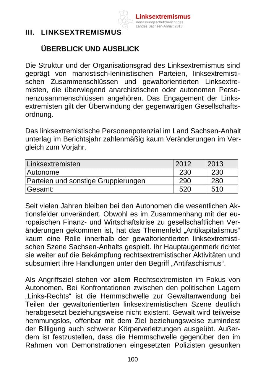 Seite 113 des Verfassungsschutzbericht 2013 Sachsen-Anhalt