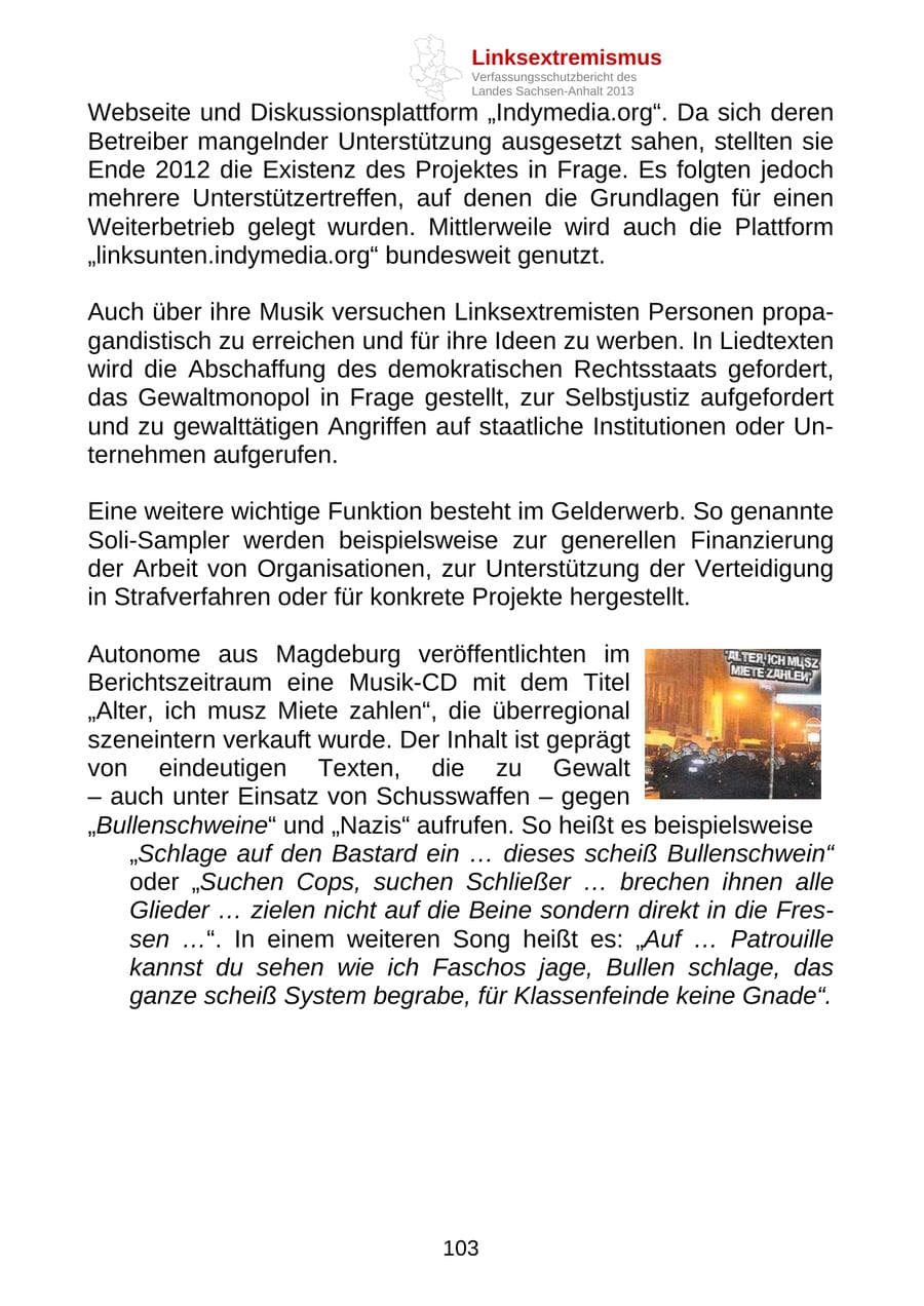 Seite 116 des Verfassungsschutzbericht 2013 Sachsen-Anhalt